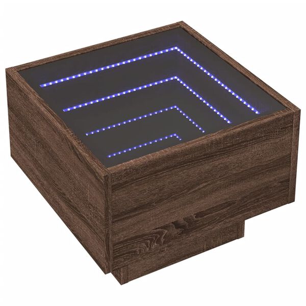 vidaXL Table d'appoint et LED ch&ecirc;ne marron 40x40x30 cm bois ing&eacute;nierie