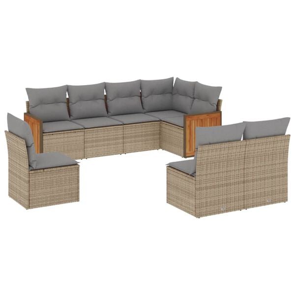vidaXL Salon de jardin avec coussins 8 pcs beige r&eacute;sine tress&eacute;e