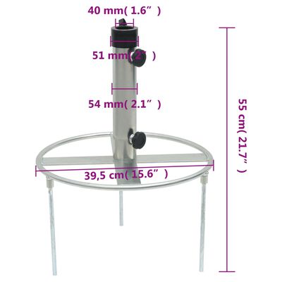 vidaXL Base de parasol avec piquets de sol Ø38/48 mm argenté acier