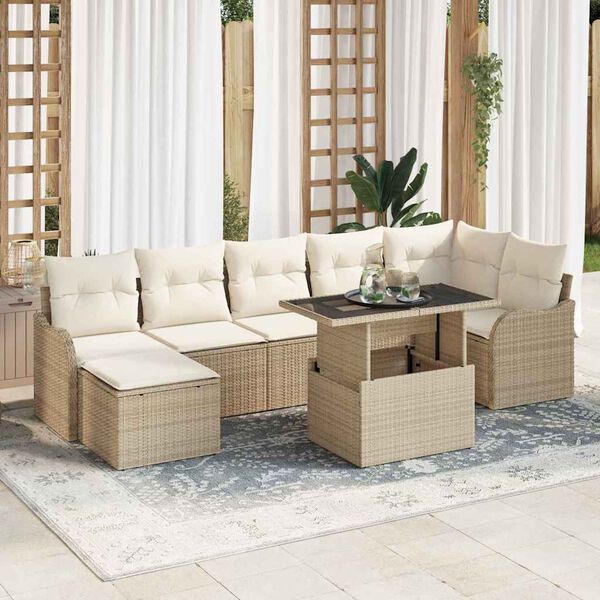 vidaXL Ensemble de canap&eacute; de jardin 8 pcs Beige Poly rotin