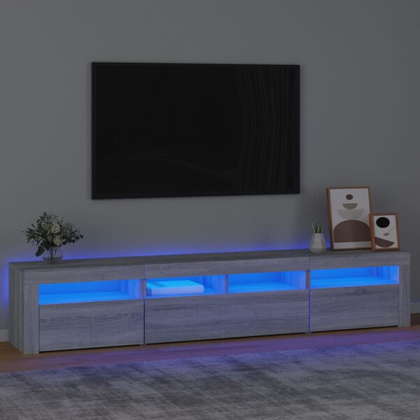 vidaXL Meuble TV avec lumi&egrave;res LED Sonoma gris 210x35x40 cm