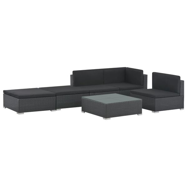 vidaXL Salon de jardin 6 pcs avec coussins r&eacute;sine tress&eacute;e noir
