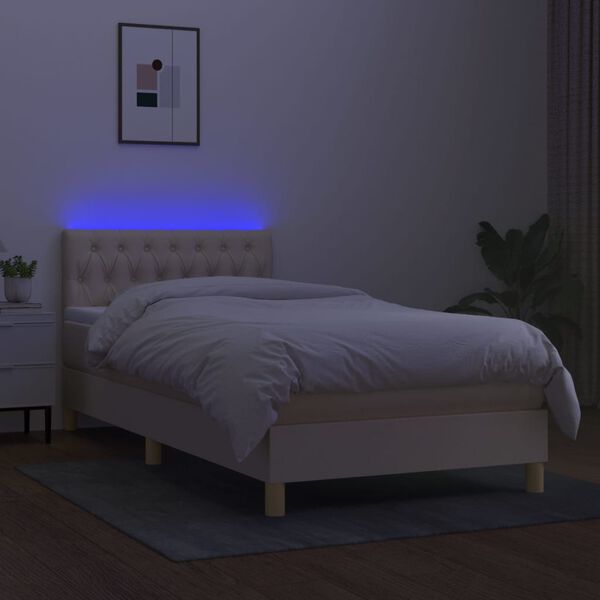 vidaXL Sommier &agrave; lattes de lit avec matelas LED Cr&egrave;me 90x190 cm Tissu