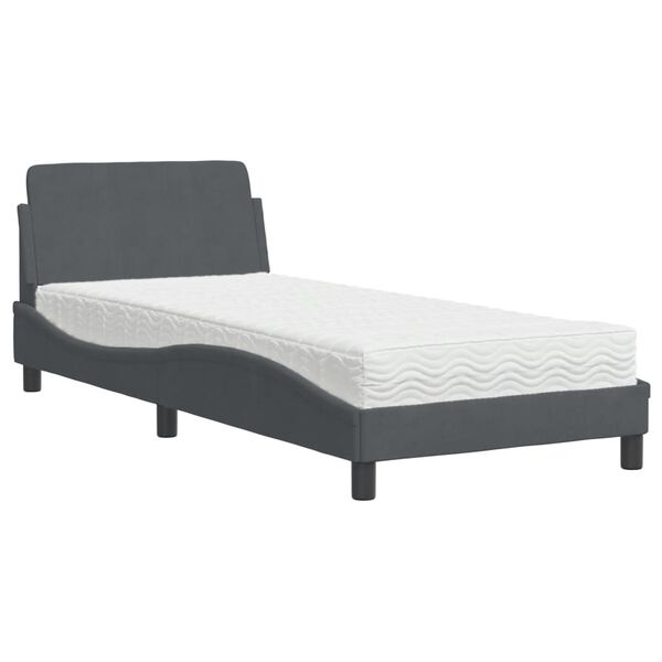 vidaXL Lit avec matelas Dover gris fonc&eacute; 90x190 cm velours