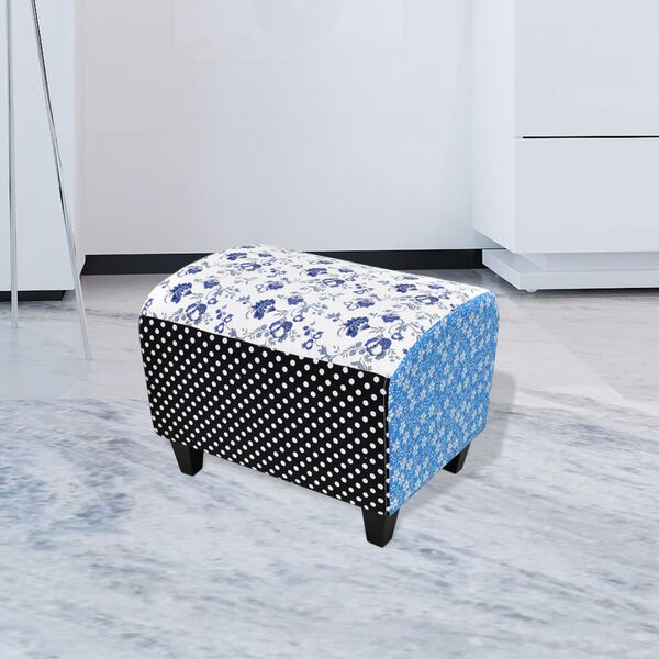 vidaXL Repose-pied Design avec patchwork Bleu et blanc