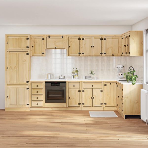 vidaXL Armoire avec tiroir avec porte SKI 14 pcs Brun Miel Pin massif