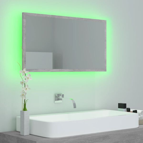 vidaXL Miroir à LED de salle de bain Gris béton 80x8,5x37 cm Acrylique