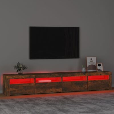 vidaXL Meuble TV avec lumières LED Chêne fumé 240x35x40 cm