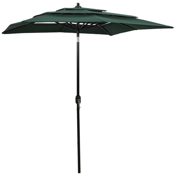 vidaXL Parasol de jardin à 3 niveaux avec mât en aluminium vert 2x2 m