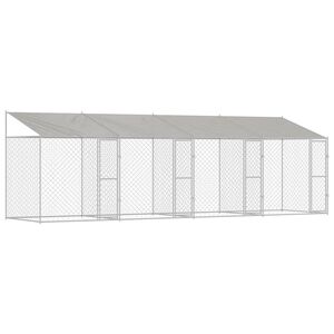 vidaXL Cage pour chien avec toit Argent&eacute; 800 x 200 x 256 cm