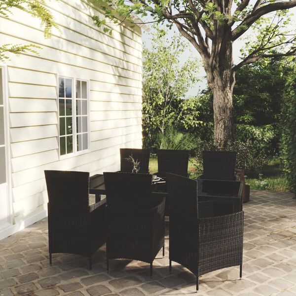 vidaXL Salon de jardin 7 pcs avec coussins r&eacute;sine tress&eacute;e noir