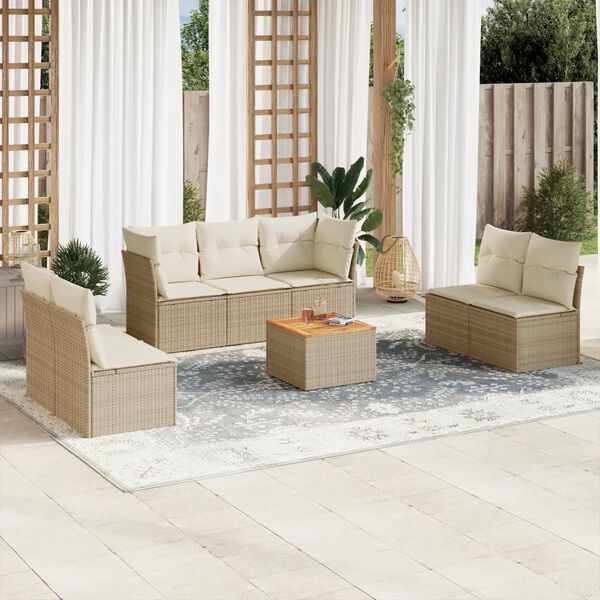 vidaXL Salon de jardin avec coussins 8 pcs beige r&eacute;sine tress&eacute;e