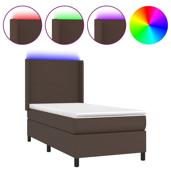 vidaXL Sommier &agrave; lattes de lit matelas LED Marron 90x190 cm Similicuir
