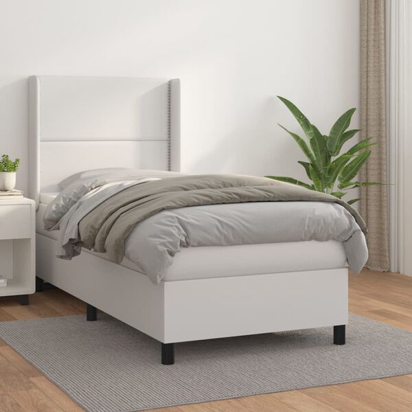 vidaXL Sommier &agrave; lattes de lit avec matelas Blanc 90x200 cm Similicuir