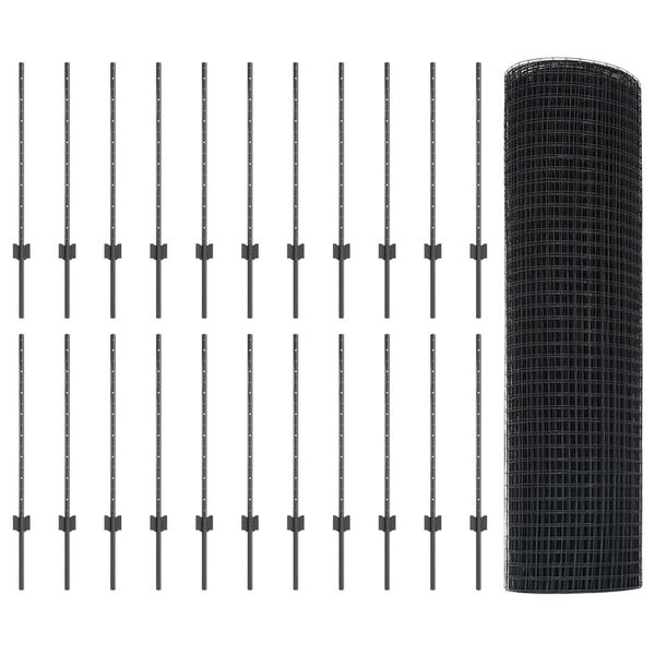 vidaXL Cl&ocirc;ture avec poteau Gris 0,8 x 50 m Acier et PVC