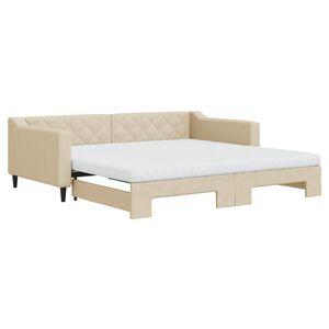 vidaXL Lit de jour avec gigogne et matelas cr&egrave;me 100x200 cm tissu