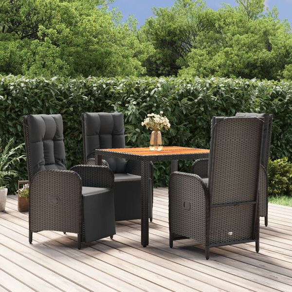 vidaXL Ensemble &agrave; manger de jardin coussins 5pcs Noir R&eacute;sine tress&eacute;e