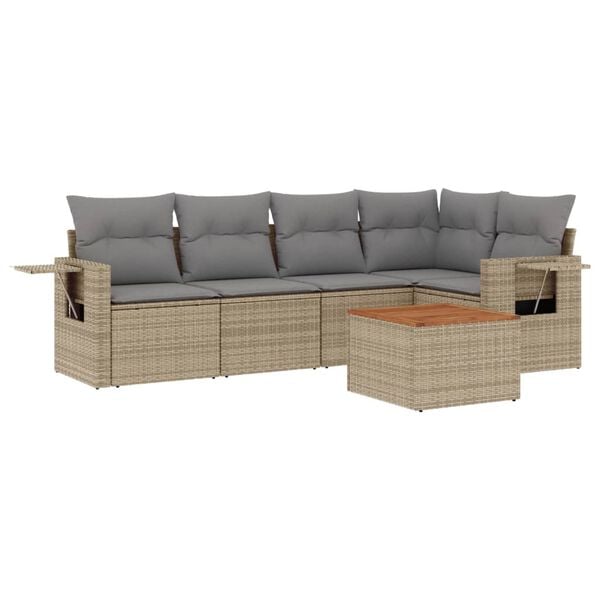 vidaXL Salon de jardin avec coussins 6pcs m&eacute;lange beige r&eacute;sine tress&eacute;e