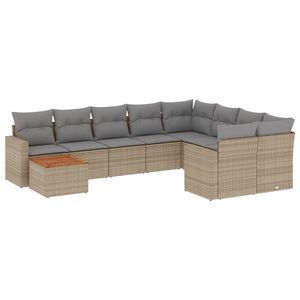 vidaXL Salon de jardin et coussins 10 pcs m&eacute;lange beige r&eacute;sine tress&eacute;e