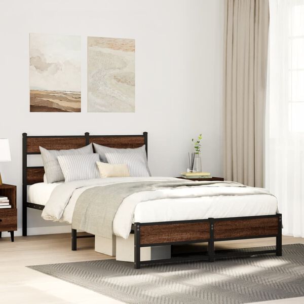 vidaXL Cadre de lit en m&eacute;tal sans matelas ch&ecirc;ne marron 120x190 cm
