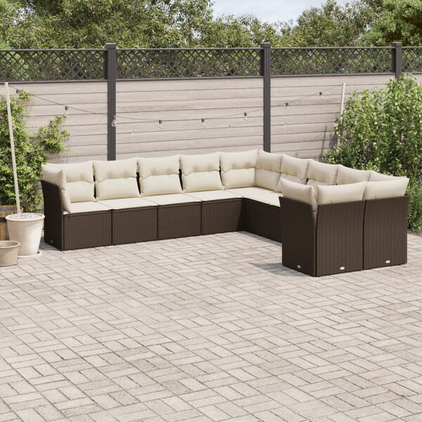 vidaXL Salon de jardin 10 pcs avec coussins marron r&eacute;sine tress&eacute;e