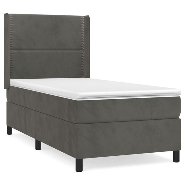 vidaXL Sommier &agrave; lattes de lit et matelas Gris fonc&eacute; 90x190 cm Velours