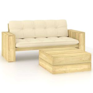 vidaXL Salon de jardin 2 pcs avec coussins bois de pin impr&eacute;gn&eacute;