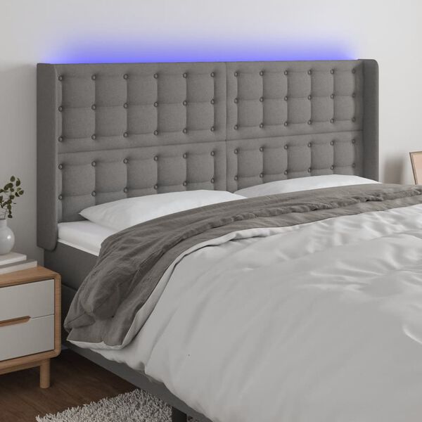 vidaXL T&ecirc;te de lit &agrave; LED Gris fonc&eacute; 183x16x118/128 cm Tissu