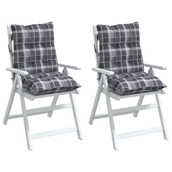 vidaXL Coussins de chaise &agrave; dossier bas lot de 2 motif carreaux gris