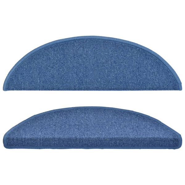 vidaXL Tapis d'escalier 10 pi&egrave;ces 56 x 17 x 3 cm Bleu Demi-rond