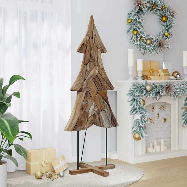 vidaXL Sapin de Noël avec support Marron 180 cm Bois de teck solide