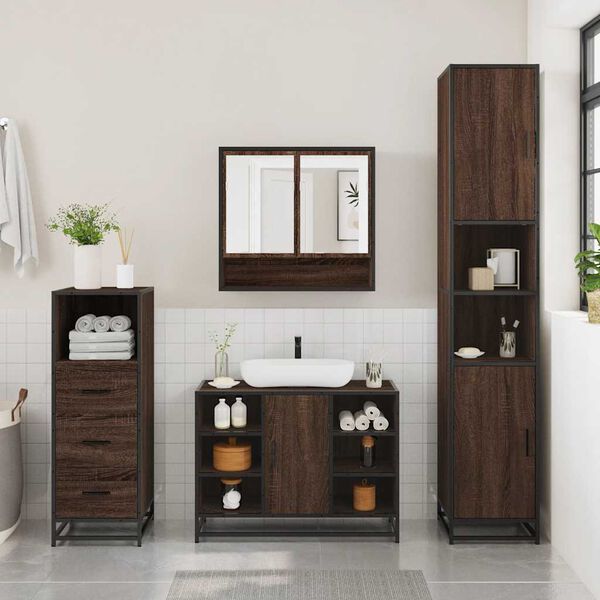 vidaXL Ensemble de meubles de salle de bain 3 pcs Ch&ecirc;ne marron