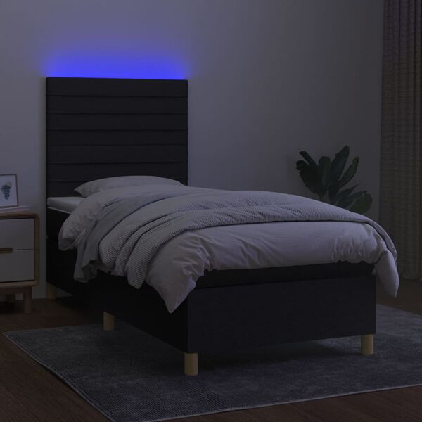 vidaXL Sommier &agrave; lattes de lit et matelas et LED Noir 90x190 cm Tissu