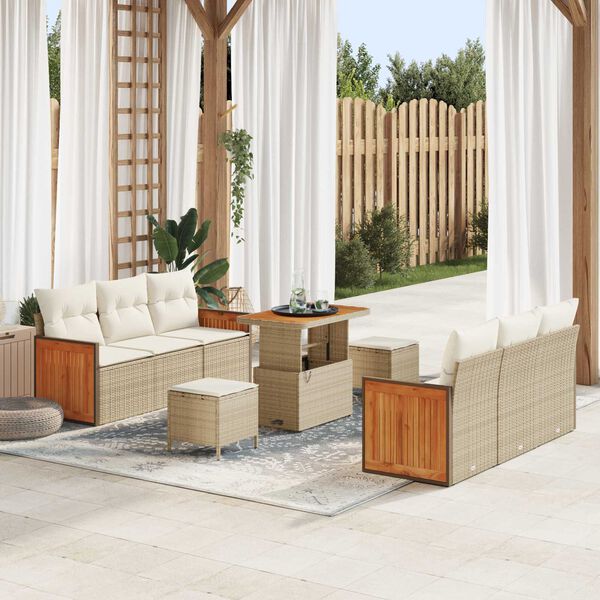 vidaXL Ensemble de canap&eacute; de jardin avec coussin 9 pcs beige et cr&egrave;me
