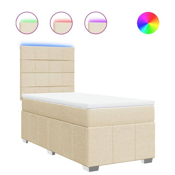 vidaXL Sommier &agrave; lattes de lit avec matelas Cr&egrave;me 90x200 cm Tissu