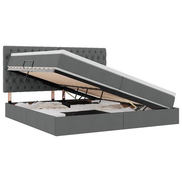 vidaXL Lit avec rangement et matelas Gris fonc&eacute; 200 x 200 cm Polyester