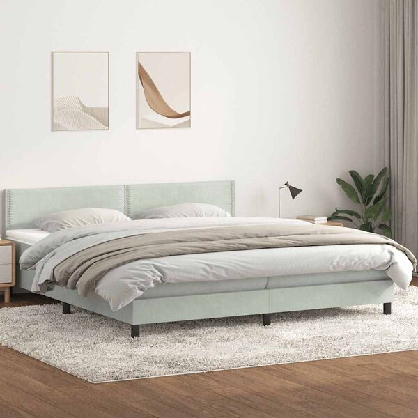vidaXL Sommier &agrave; lattes de lit et matelas et LED gris clair 180x210cm velours