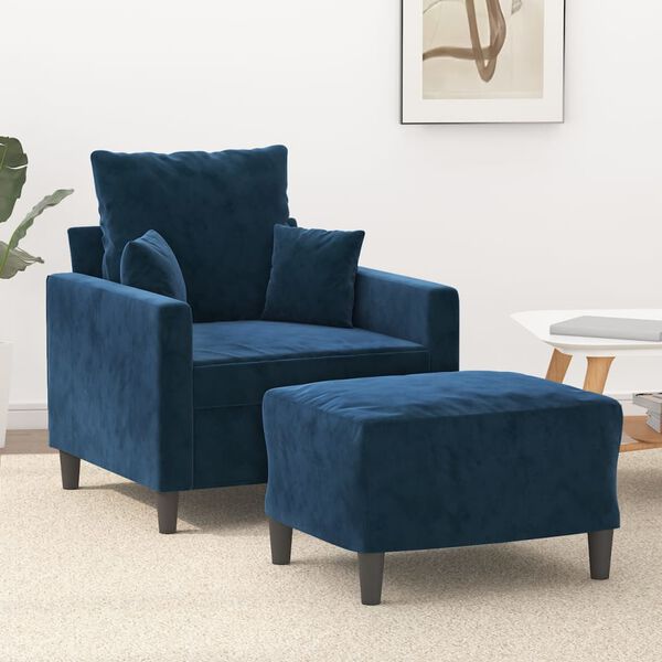 vidaXL Fauteuil avec repose-pied Bleu 60 cm Velours