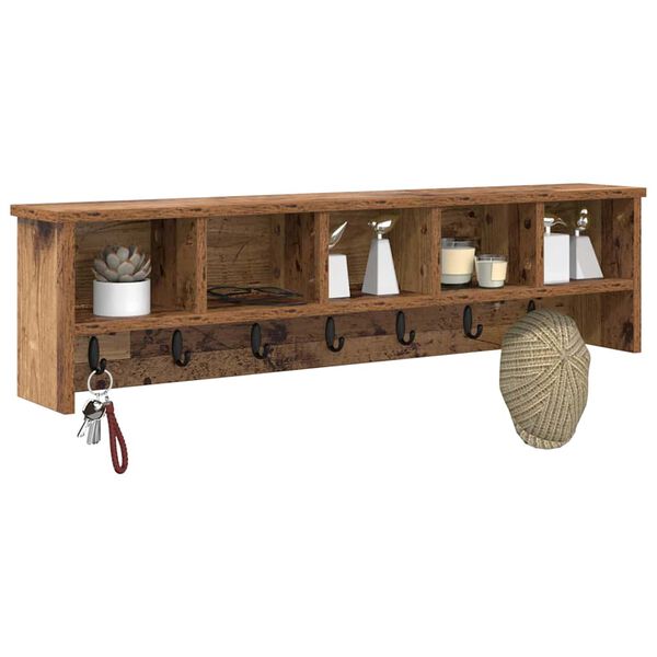 vidaXL Porte-manteau mural avec &eacute;tag&egrave;re Bois ancien 100 x 16 x 26 cm