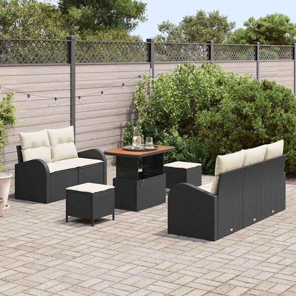 vidaXL Ensemble de canap&eacute; de jardin avec coussin 8 pcs Noir et Cr&egrave;me