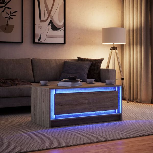 vidaXL Table basse avec lumi&egrave;res LED ch&ecirc;ne sonoma bois d'ing&eacute;nierie