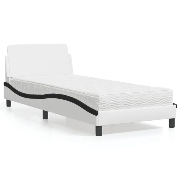 vidaXL Lit avec matelas Dover blanc et noir 90x190 cm similicuir