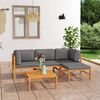 vidaXL Salon de jardin 5 pcs avec coussins gris Bois de teck solide