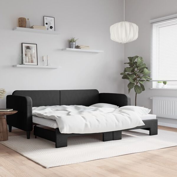 vidaXL Lit de jour avec gigogne sans matelas noir 90x200 cm