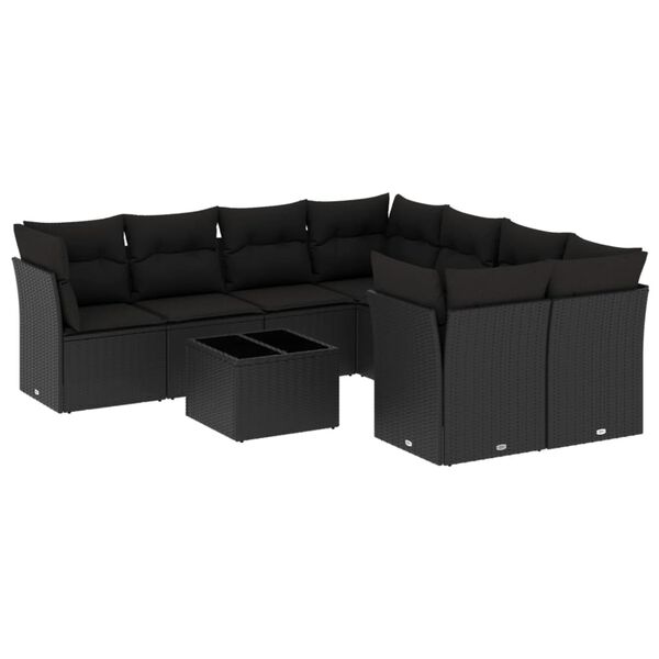 vidaXL Salon de jardin 9 pcs avec coussins noir r&eacute;sine tress&eacute;e