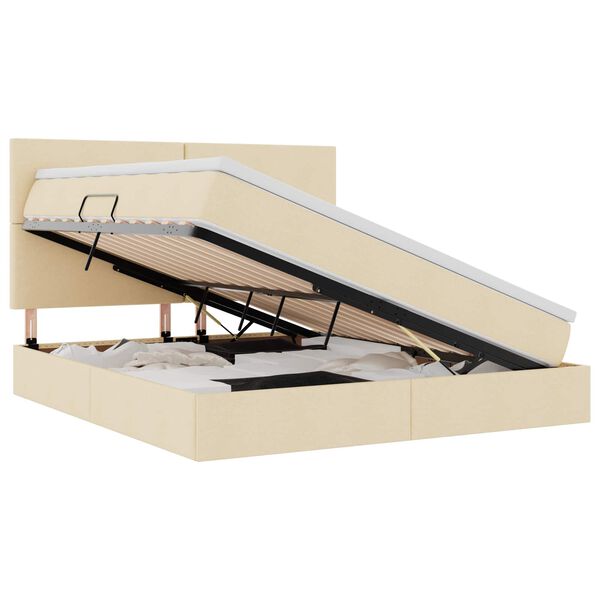 vidaXL Lit avec rangement et LED avec LED Cr&egrave;me 180 x 200 cm Polyester