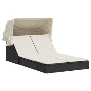 vidaXL Chaise longue double et auvent et coussins noir r&eacute;sine tress&eacute;e