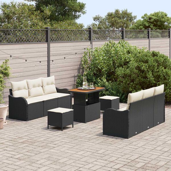 vidaXL Ensemble de canap&eacute; de jardin avec coussin 9 pcs Noir et Cr&egrave;me