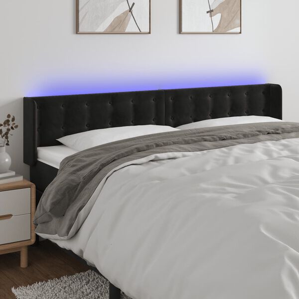 vidaXL T&ecirc;te de lit &agrave; LED Noir 203x16x78/88 cm Velours