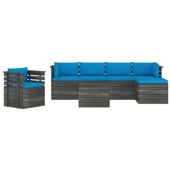 vidaXL Salon palette de jardin 7 pcs avec coussins Bois de pin massif